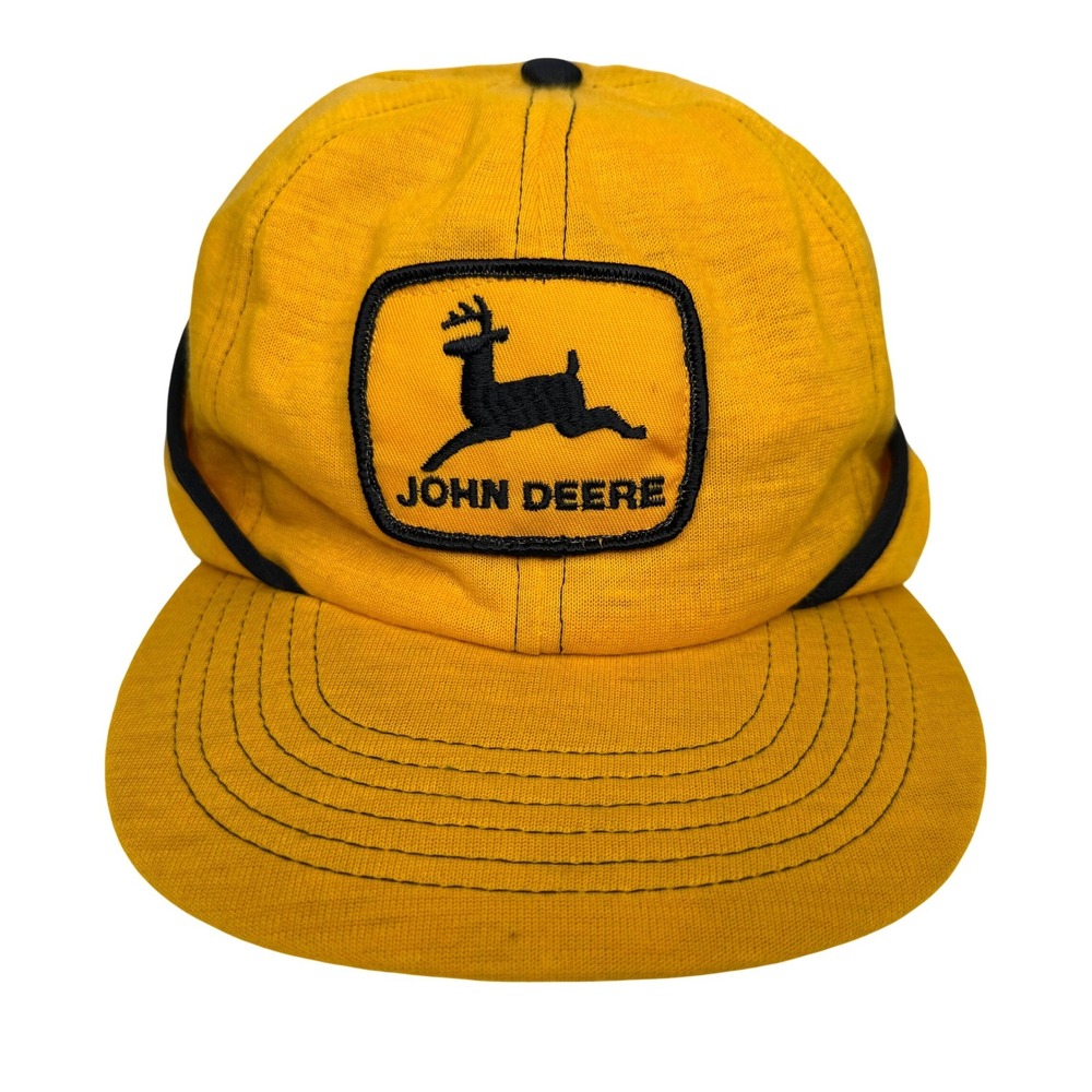 Vintage John Deere Swingster Yellow Trapper Hat Winter Ear Flap Cap USA Made XL